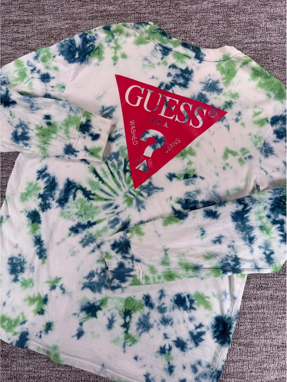 Guess Tie-Dye Long Sleeve T-Shirt Size S Casual Graphic Back 90s Y2K Streetwear